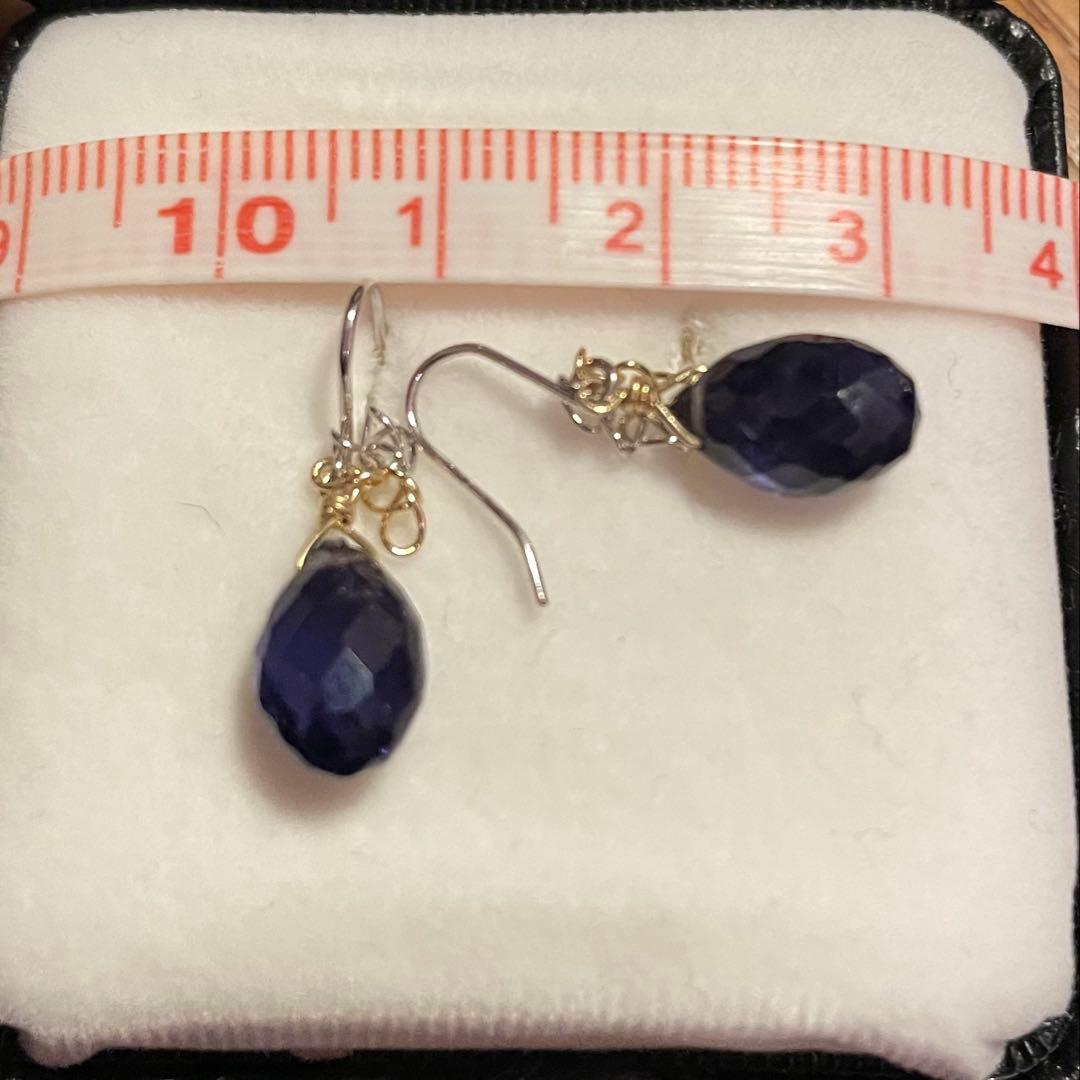 ☆猫むすめ様☆K18 WG YG フックピアス　アイオライト