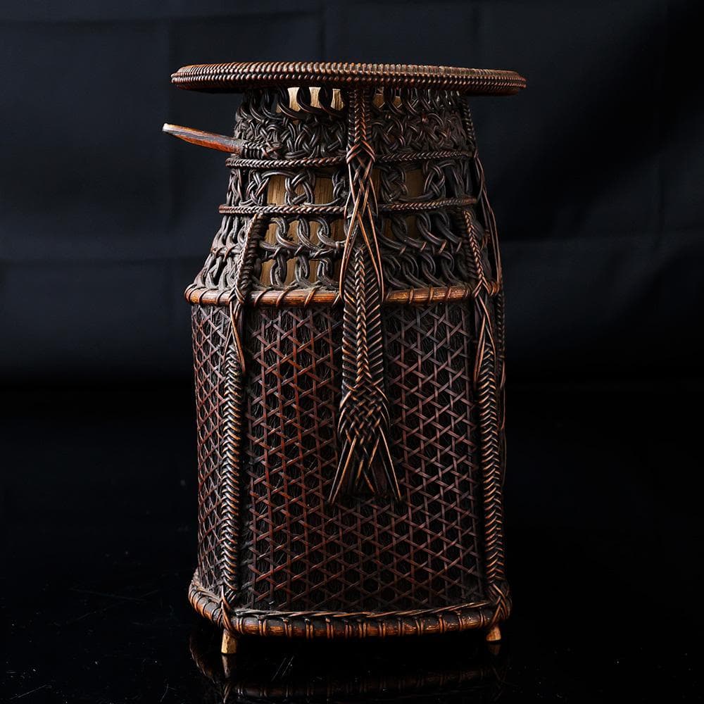 花生籠 掛花入 縄目編み 組紐細工 六ツ目編み 網代 花器 茶道具 木箱入