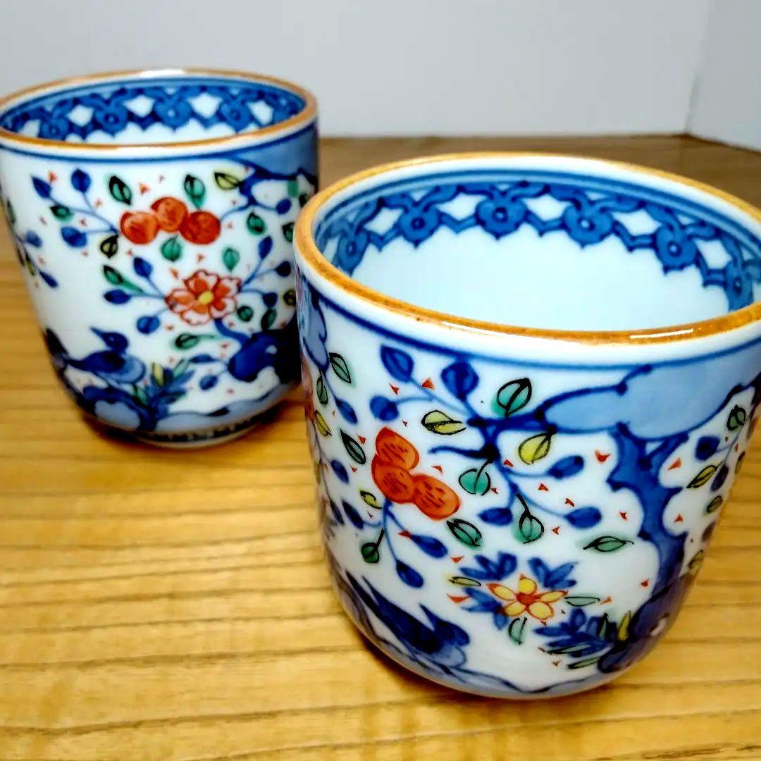 ☆ 叶松谷 清水焼 色絵湯呑