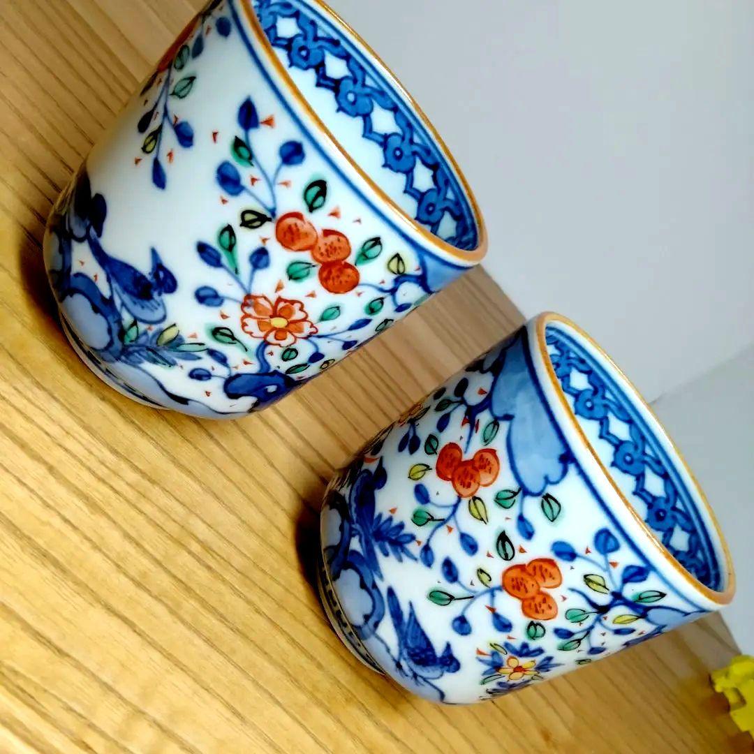 ☆ 叶松谷 清水焼 色絵湯呑