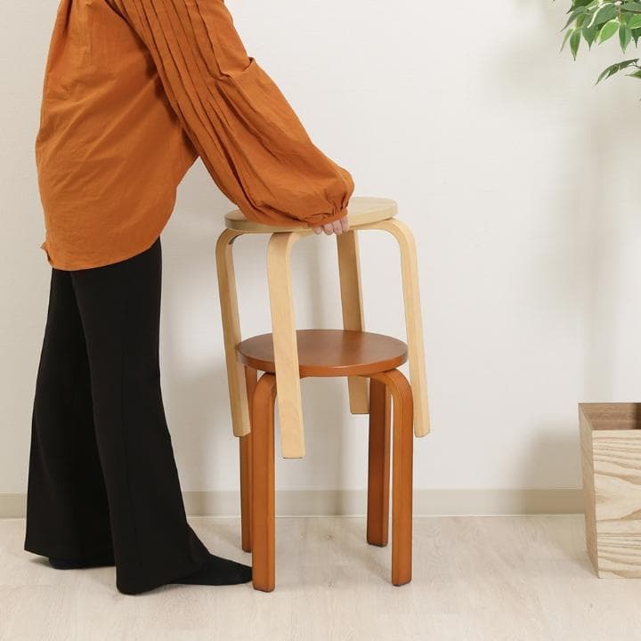 ナチュラル木製円形スツール