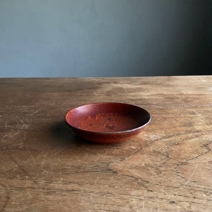 枯れた 朱塗 平盃 酒器 盃 小皿 平杯 古道具 アンティーク 古美術