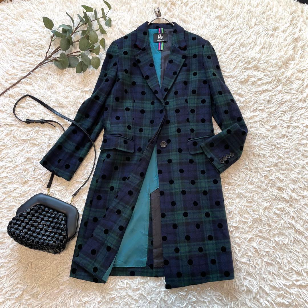 Paul smith ポールスミス　チェックドット　チェスターコート　L