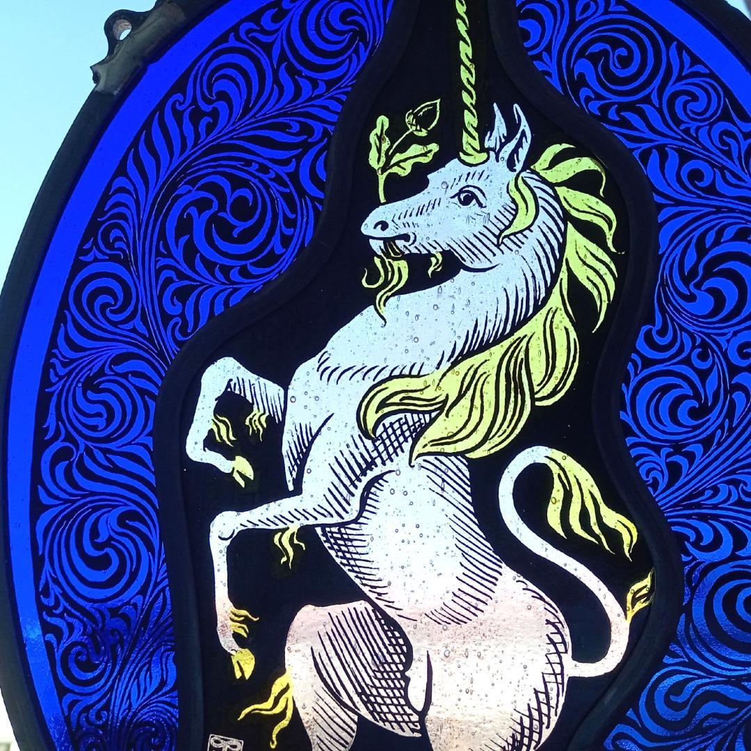 ステンドグラス Unicorn ユニコーン青の大判 グラスマスターズ社