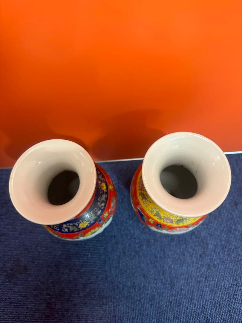 1596 中国骨董　花瓶2客　ペア