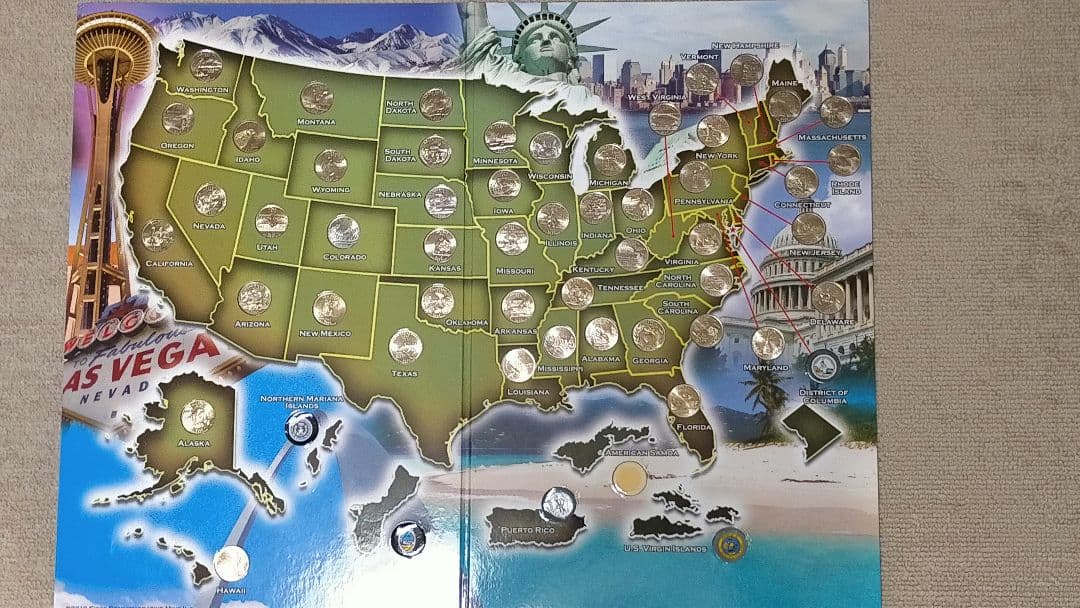 ☆。「アメリカ50州記念収納アルバム」(全50州収納済)。