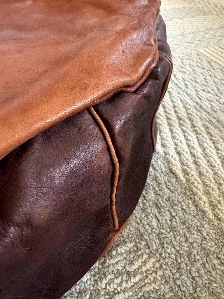 モロッコ　本革　オリジナルデザイン　プフ　オットマン　グリーン