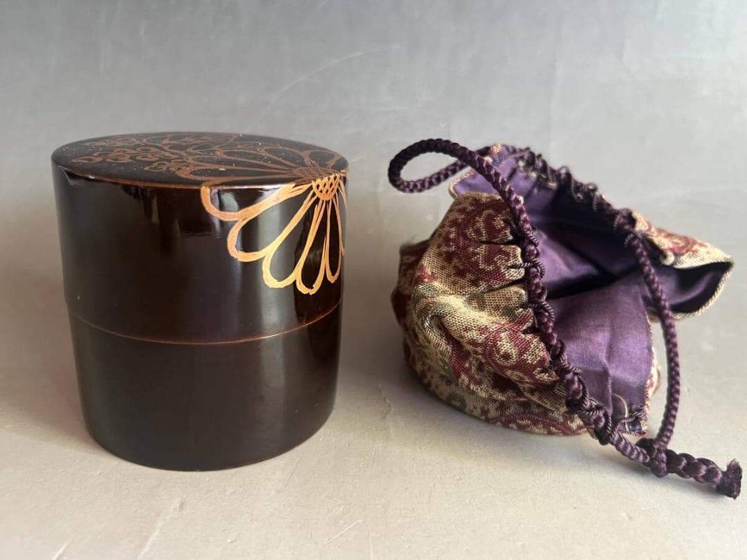 棗■なつめ 漆器茶入れ 桐・菊紋 丸棗 お茶道具 古美術 時代物 骨董品■