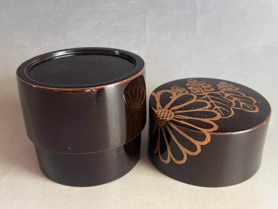 棗■なつめ 漆器茶入れ 桐・菊紋 丸棗 お茶道具 古美術 時代物 骨董品■