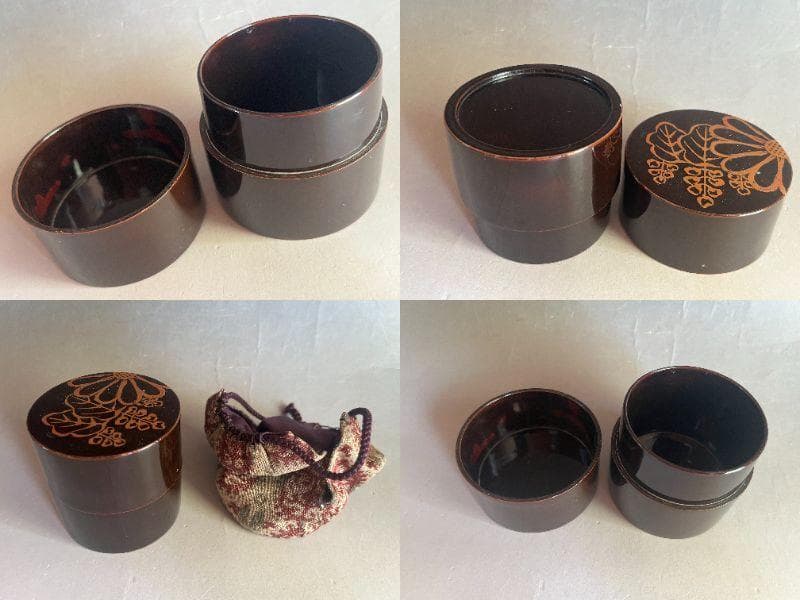 棗■なつめ 漆器茶入れ 桐・菊紋 丸棗 お茶道具 古美術 時代物 骨董品■