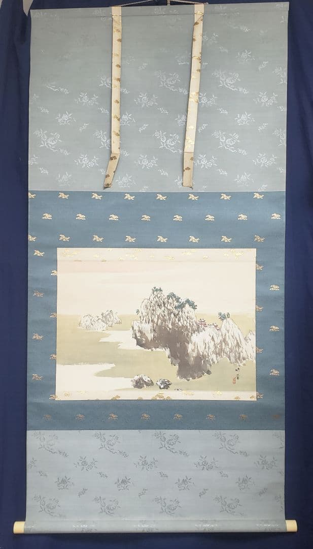 【雪景色/晴雪図】山下竹斎 982 共箱　掛け軸　肉筆