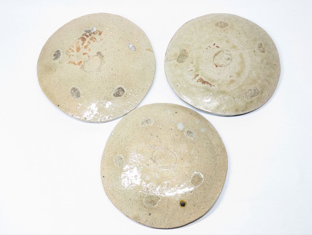 辻清明 作 灰釉 草花文 丸板皿 六枚 共布 共箱