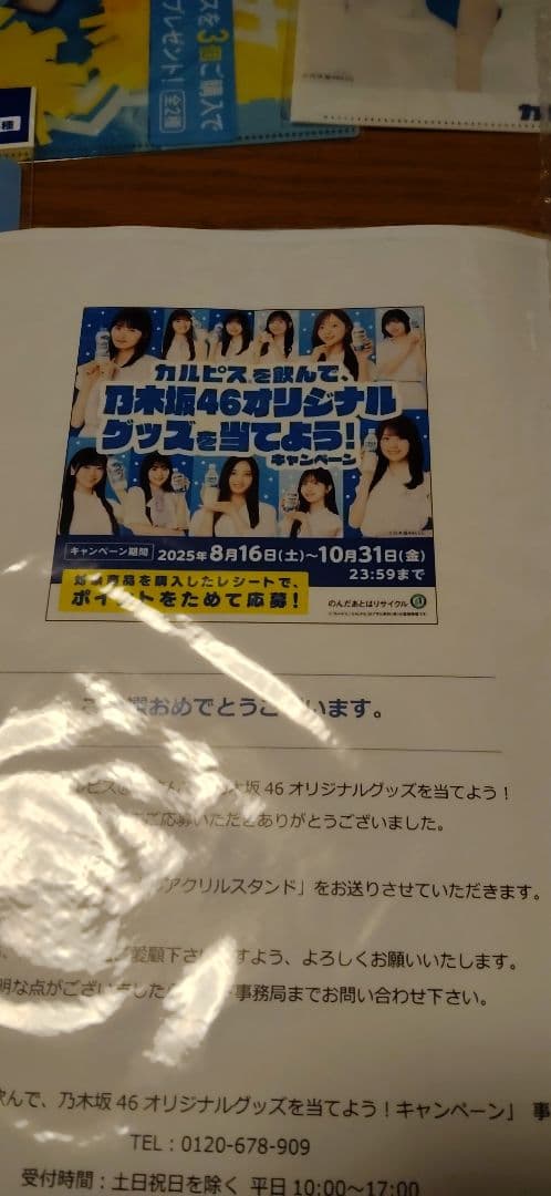 当選品　乃木坂46　カルピス　アクリルスタンド&クリアファイル(全5種)
