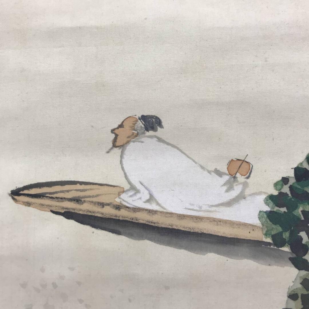 【真作】暁邨/滝春色図/山水図/人物図/掛軸/名家伝来/AC-522