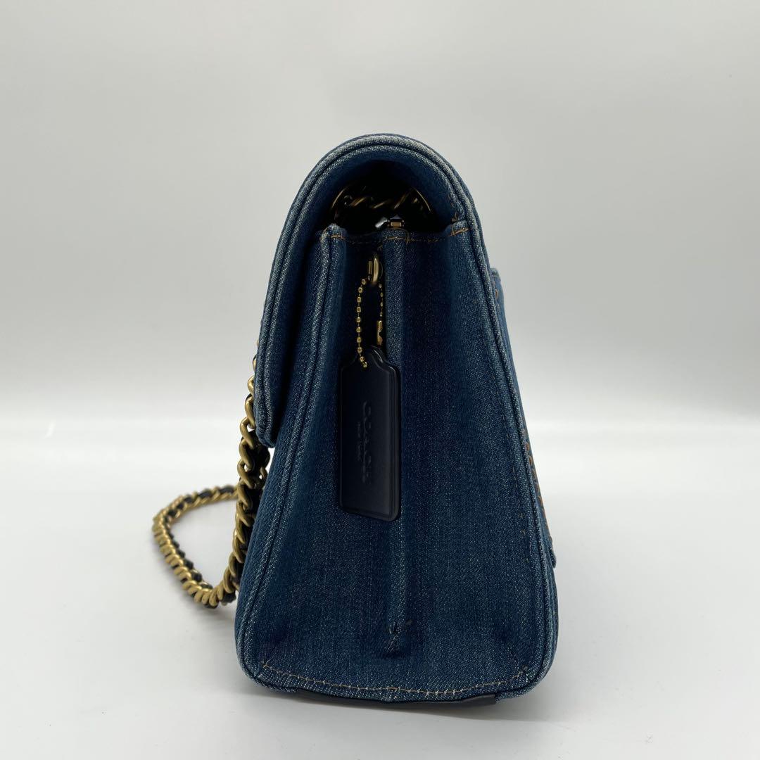 【極美品】コーチ　ショルダーバッグ　ティーローズ　ターンロック　デニム　青