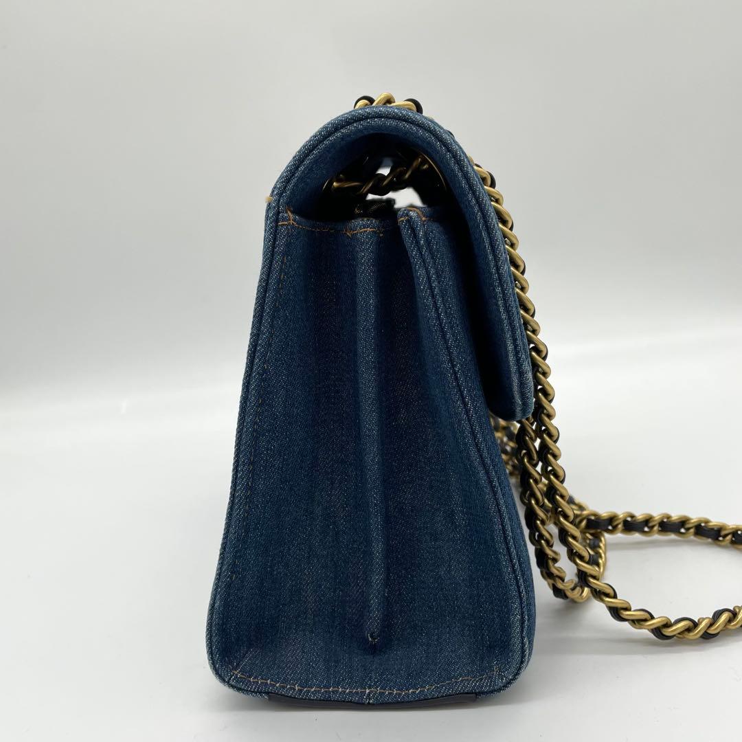 【極美品】コーチ　ショルダーバッグ　ティーローズ　ターンロック　デニム　青