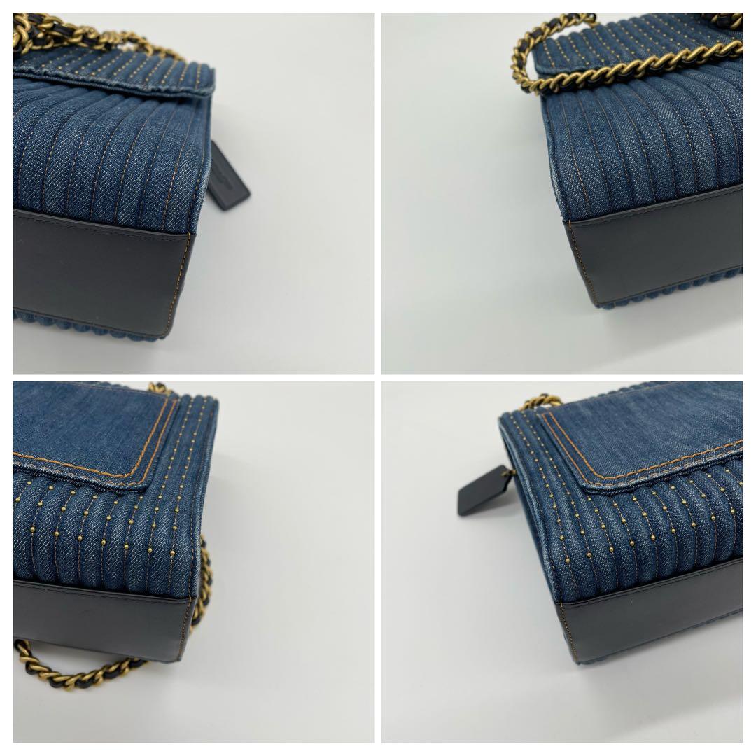 【極美品】コーチ　ショルダーバッグ　ティーローズ　ターンロック　デニム　青