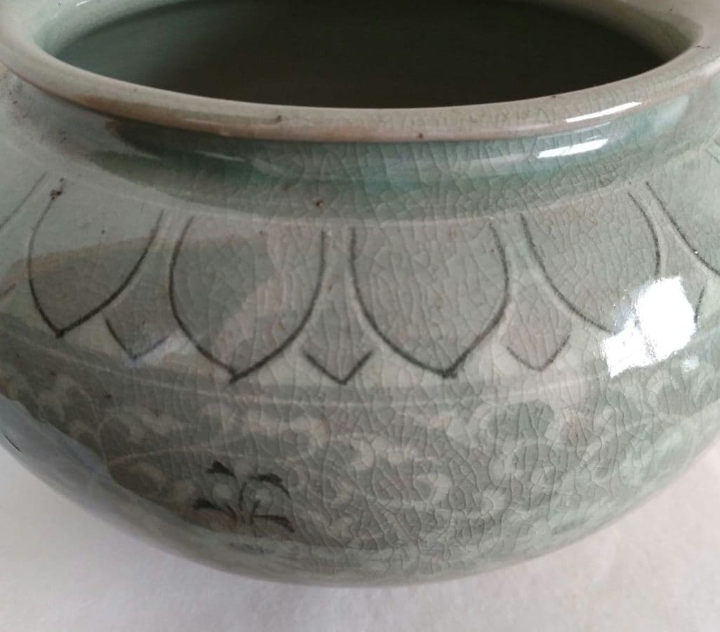 高麗青磁 池順鐸 高麗陶窯 韓国人間国宝 水指 壺インテリア 花瓶