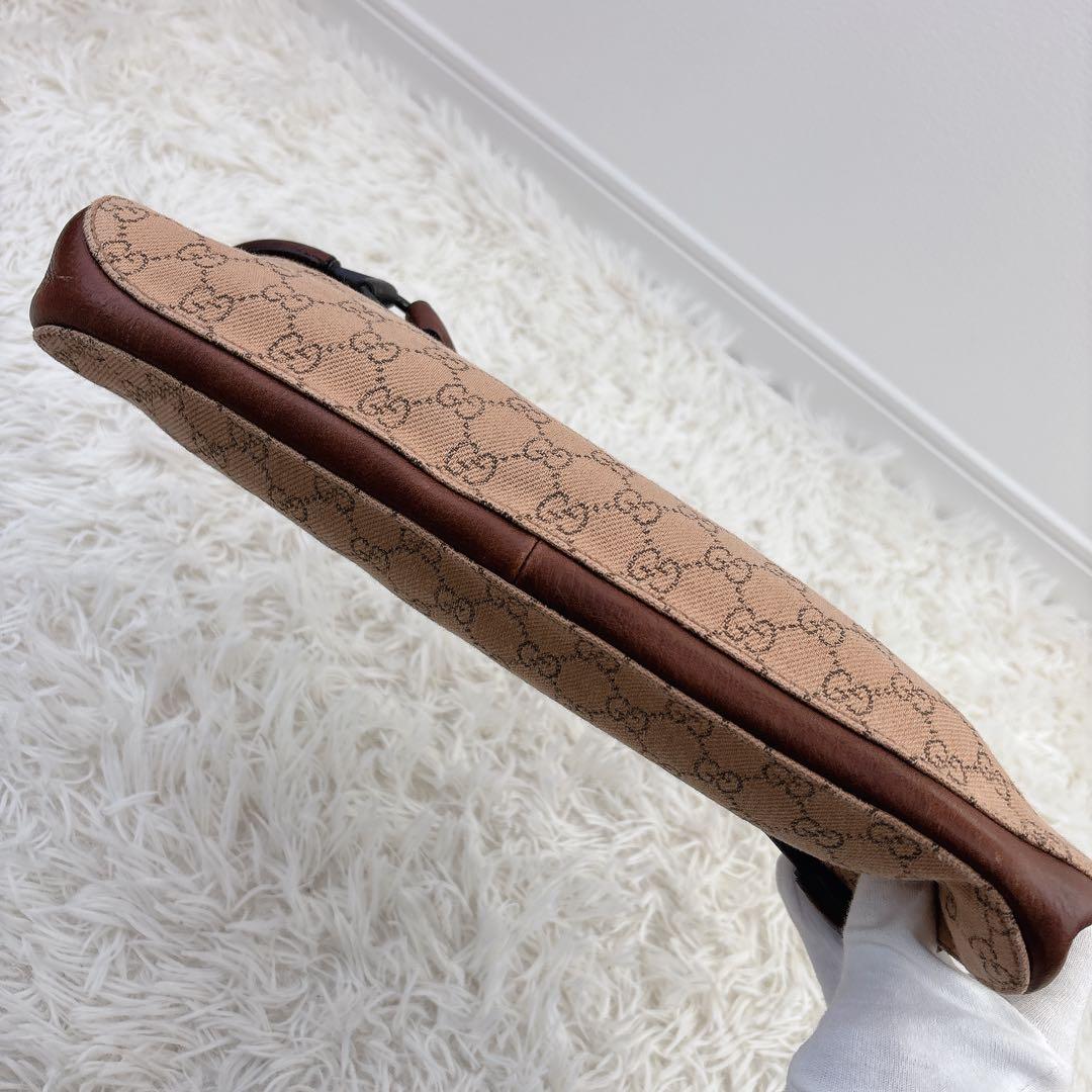 GUCCI グッチ　ハンドバッグ　GG　ホースビット　ブラウン　ビンテージ