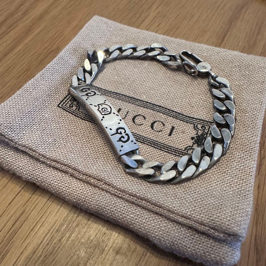 【美品】GUCCI ゴースト IDプレート チェーンブレスレット シルバー