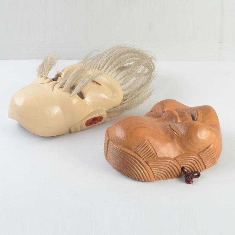 能面　能楽　雅楽　木彫　お多福面　翁面　2点まとめて　C　9291