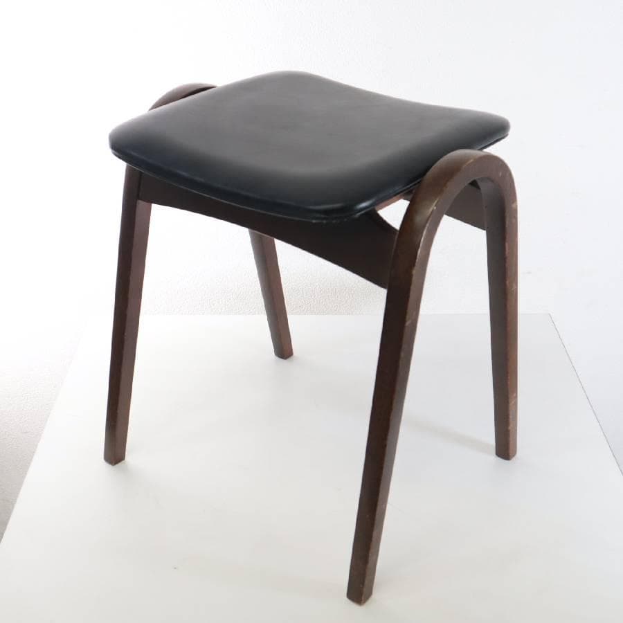 秋田木工 IDC大塚 No.202 剣持勇 スタッキングスツール 黒 PVC⑩