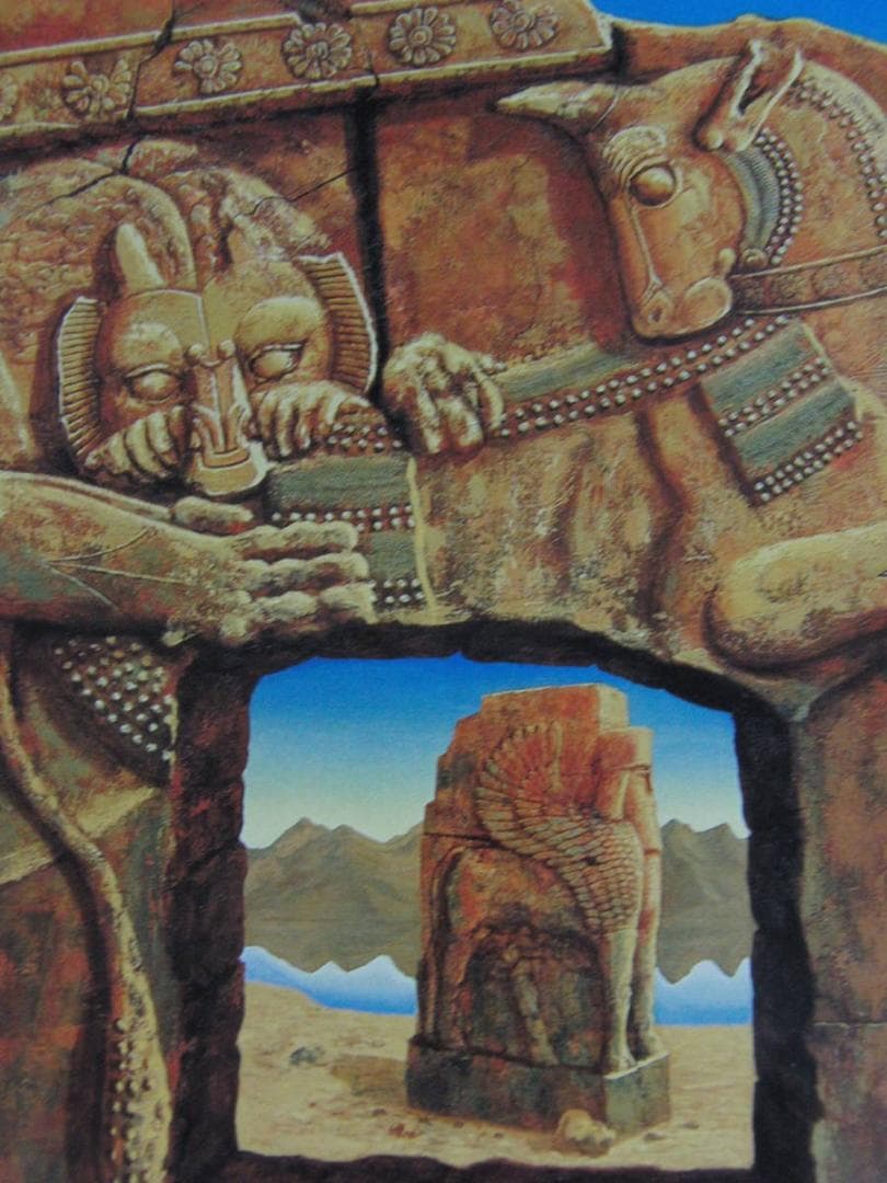 加藤良子、【遺跡追想’04（獅子）】、希少な額装用画集より