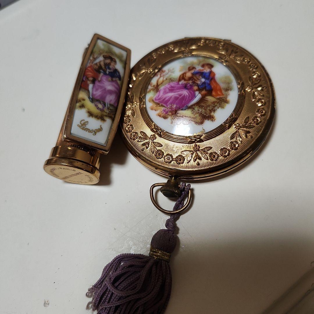 リモージュ　コンパクトミラー、リップケース　昭和レトロ アンティーク