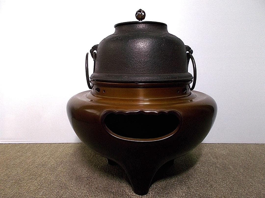 増山馨鉄作 唐銅製 朝鮮風爐 真形釜添 茶釜 釜環 共箱 茶道具 茶釜外観未使用