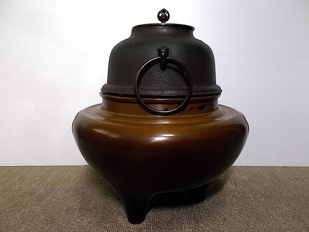 増山馨鉄作 唐銅製 朝鮮風爐 真形釜添 茶釜 釜環 共箱 茶道具 茶釜外観未使用