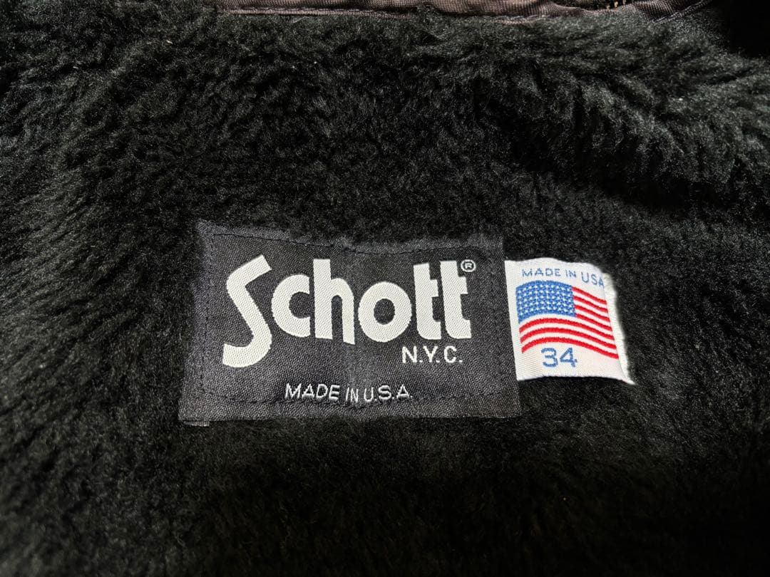 Schott 643E シングルライダースジャケット 黒 ボアライナー付 34