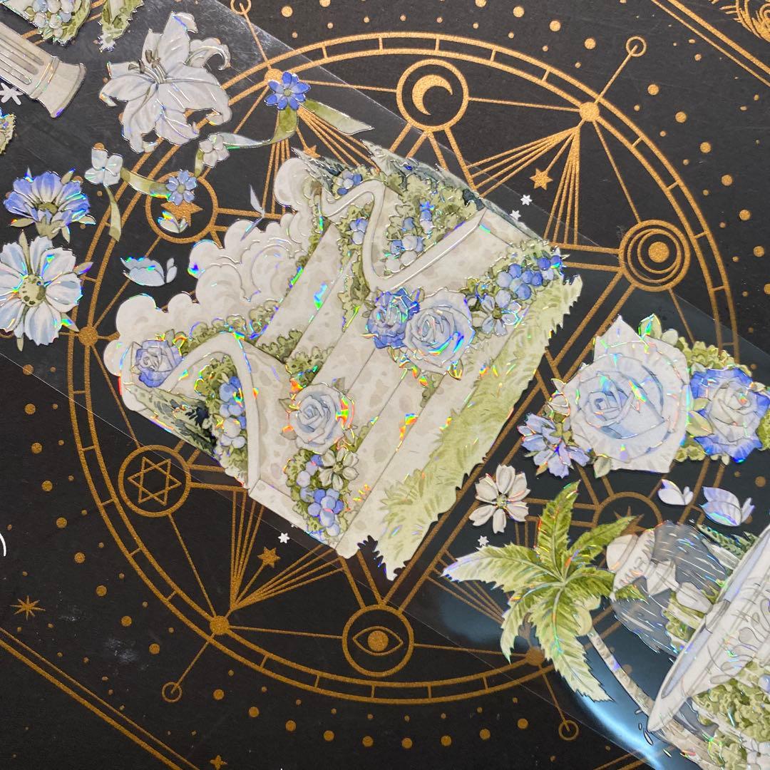 【9146】海外　マステ　中古巻　貝殻光マスキングテープガーデン　海　花　装飾系