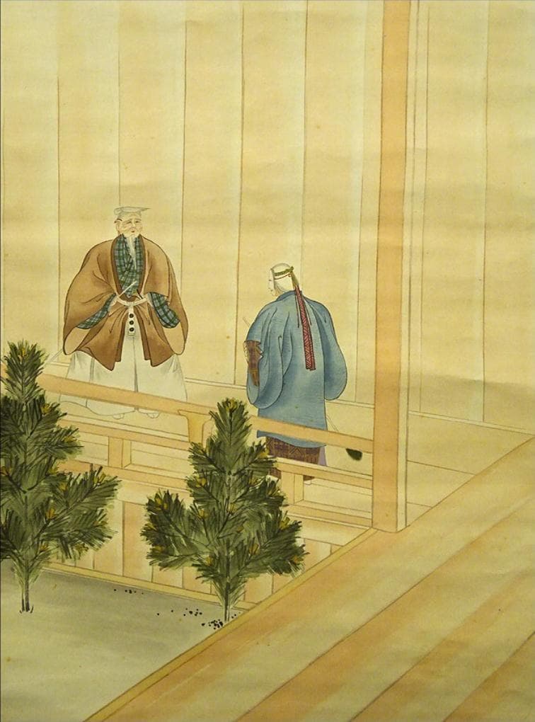 掛軸 稲城『高砂 人物図』絹本 肉筆 共箱付 掛け軸 w060211