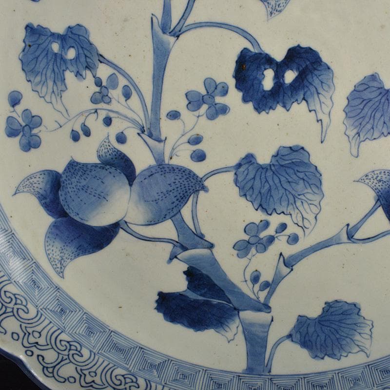 伊万里焼　古伊万里　大明成化年製銘　染付　花文　輪花皿　大皿　C　R7324F