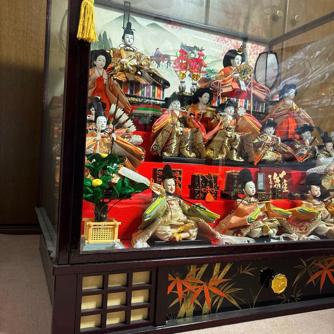 雛人形セット 和風ランプ付き　ガラスケース入り