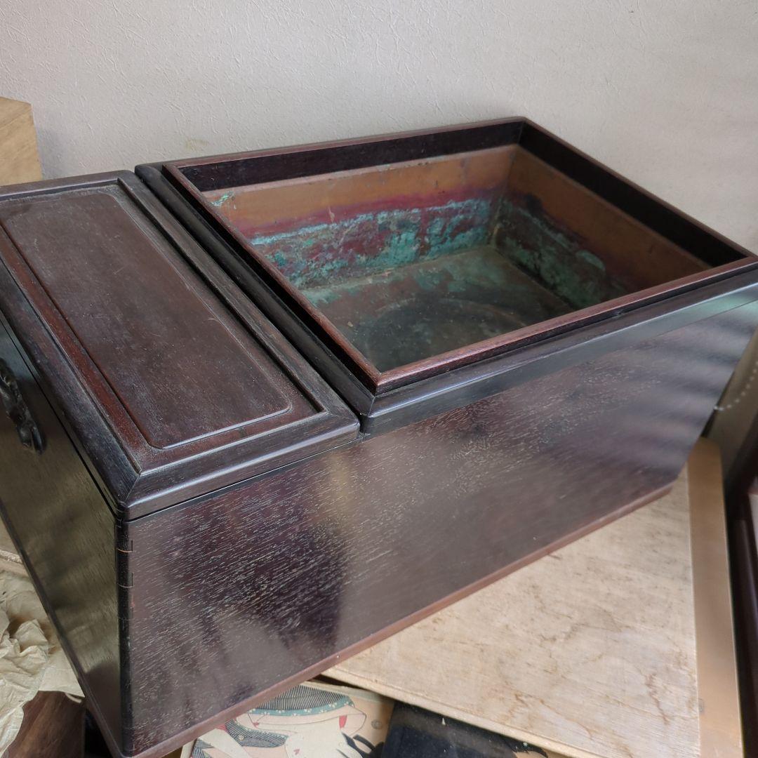 骨董 長火鉢 火鉢 関東火鉢 木製 内側銅器 アンティーク テーブル