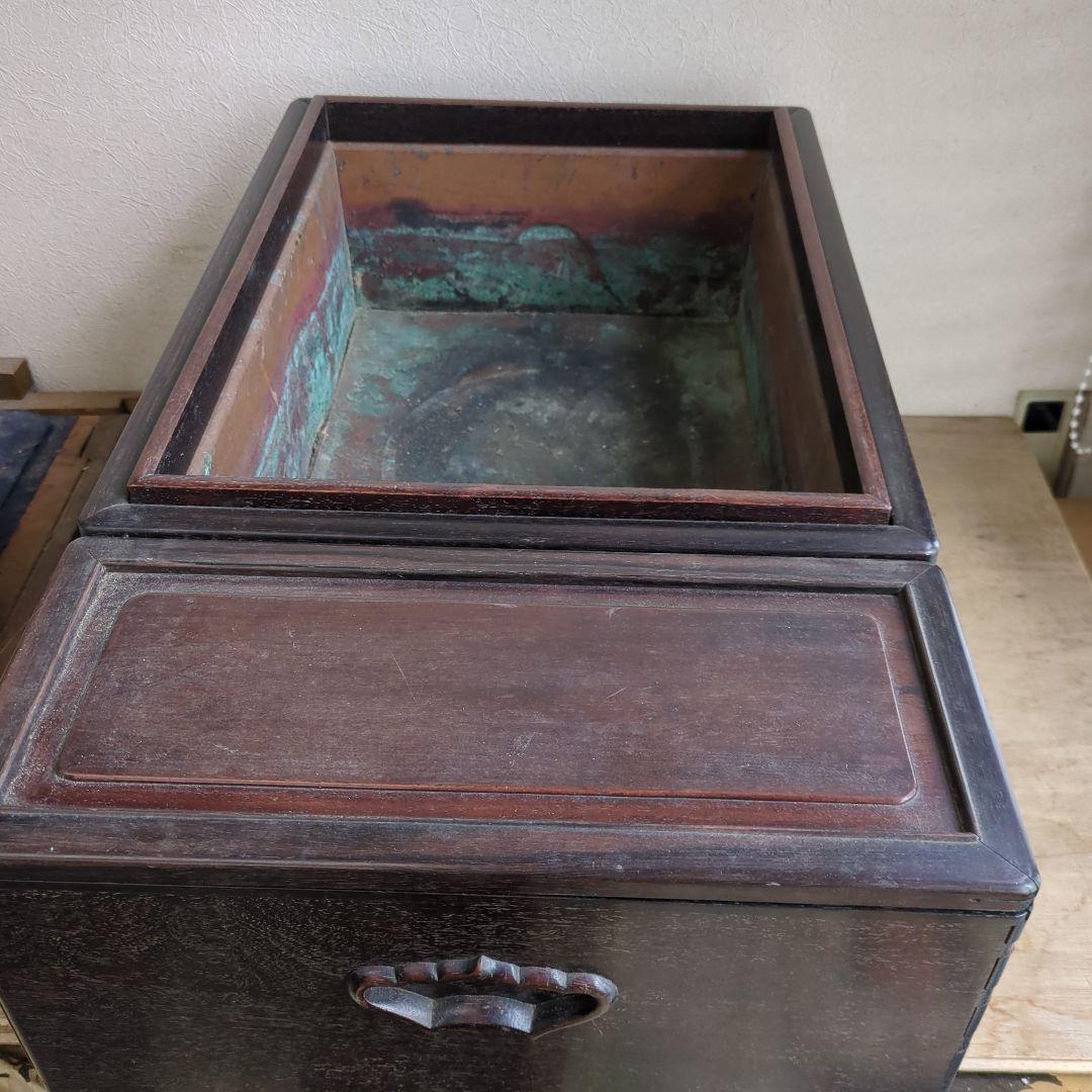 骨董 長火鉢 火鉢 関東火鉢 木製 内側銅器 アンティーク テーブル
