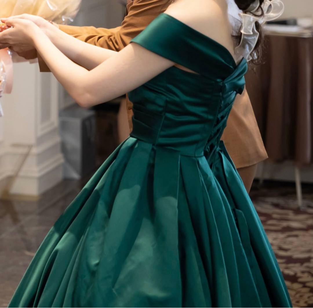 カラードレス 9号 ウェディングドレス サテン グリーン プリンセスライン