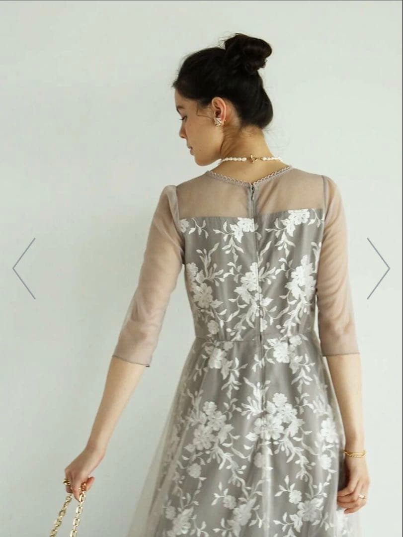 【SALE】Rire Fete ボタニカル刺繍チュールドレス38