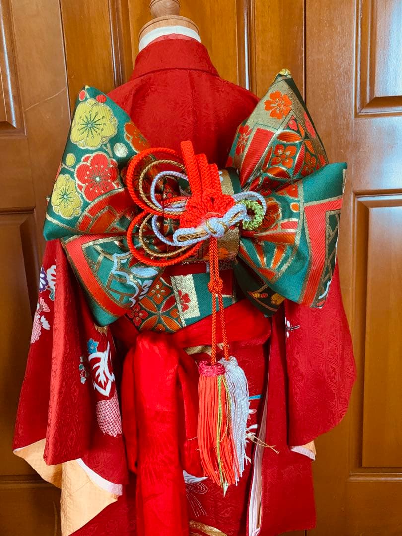 七五三　三歳の女の子のお支度　正絹お宮参り初着　襦袢まで全て正絹お着物フルセット