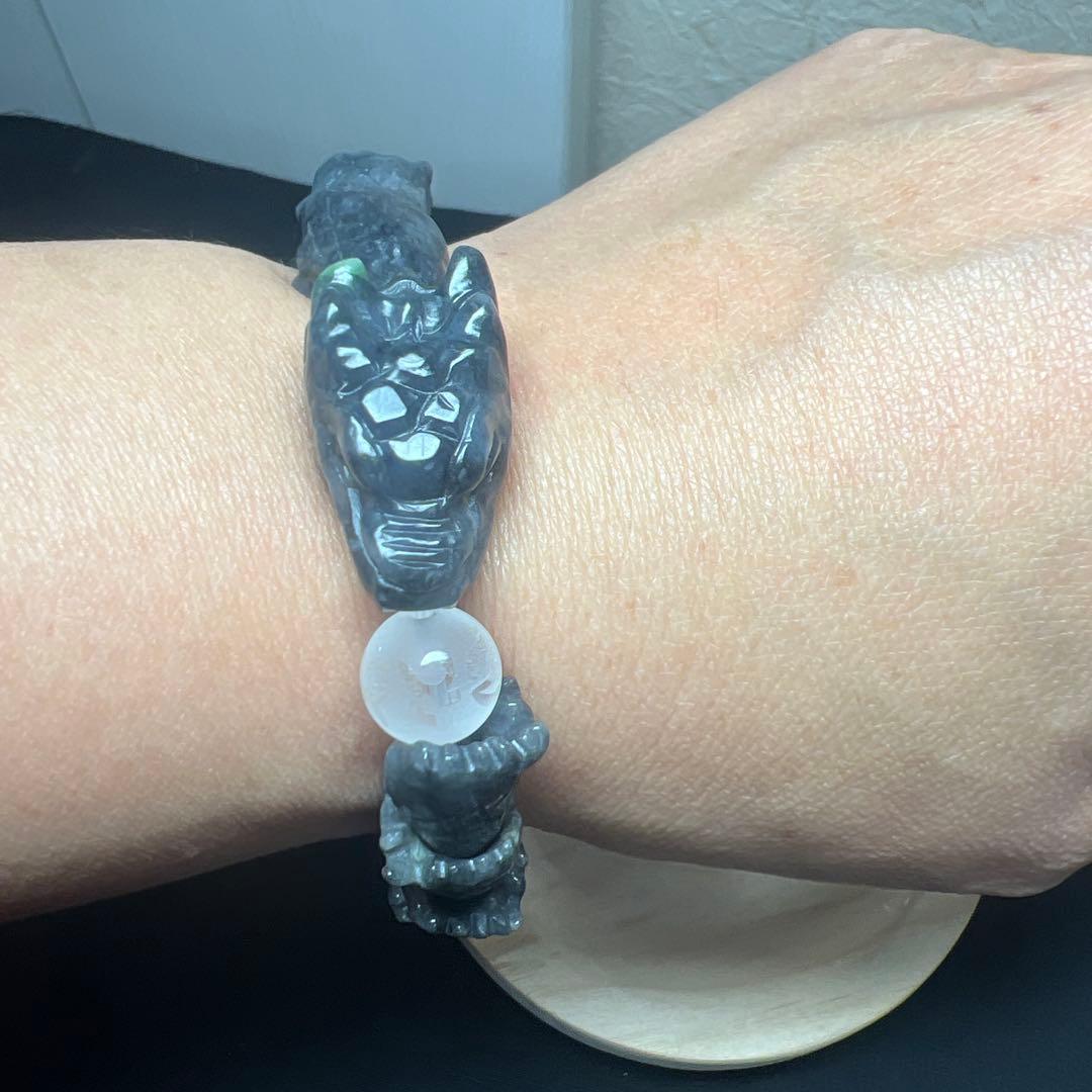 六字真言水晶&黒翡翠龍神ブレスレット