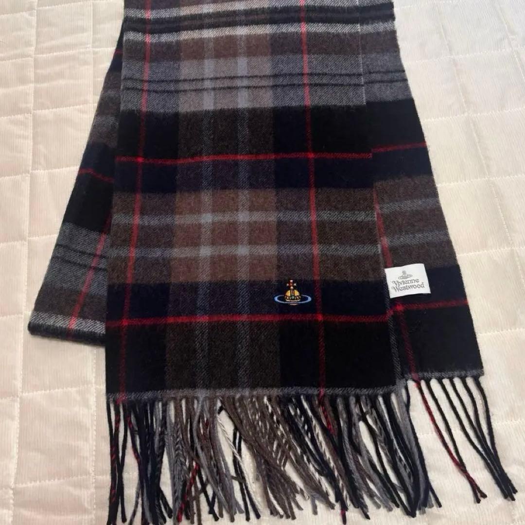 美品ヴィヴィアンウエストウッド洗えるウール１００％　大判ストールマフラーチェック