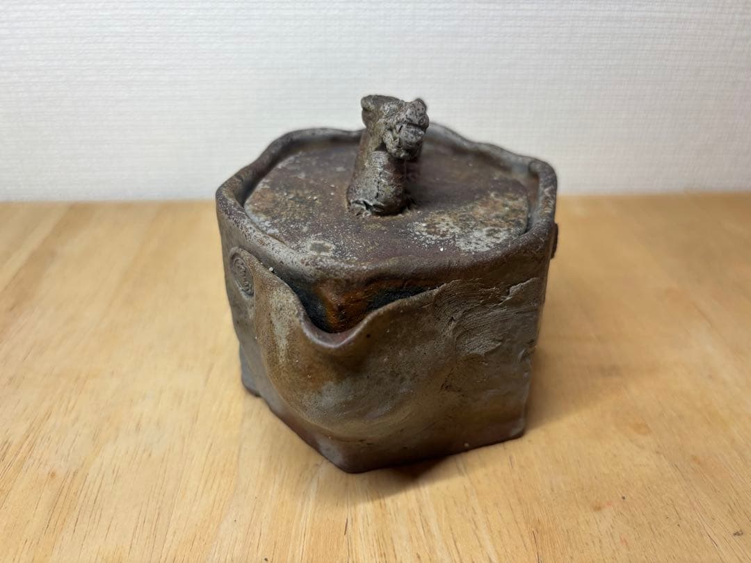 53.備前焼 宝瓶 登り窯 龍 りゅう リュウ 6角 手びねり 急須