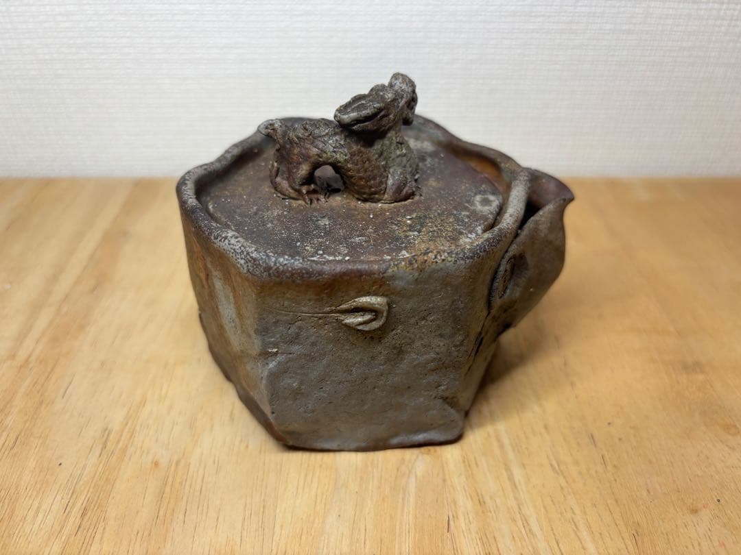 53.備前焼 宝瓶 登り窯 龍 りゅう リュウ 6角 手びねり 急須