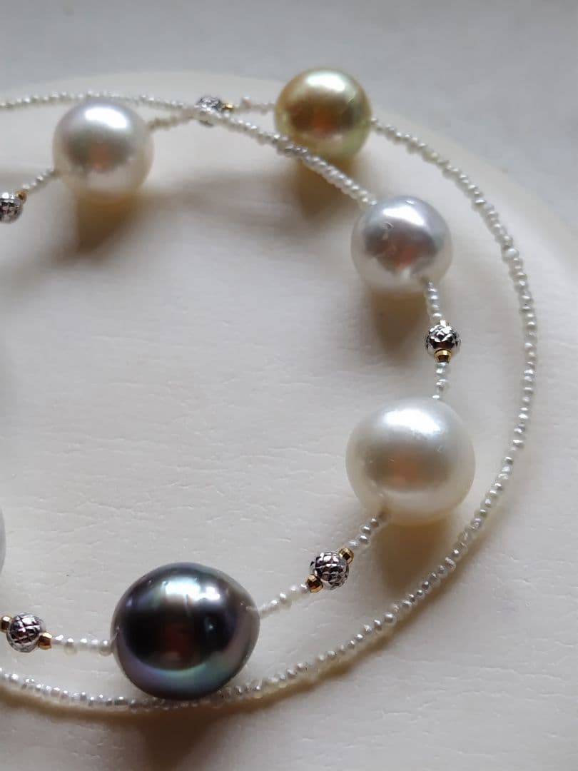 白蝶、黒蝶真珠、アコヤ砂芥子パール オメガ風ネックレス
