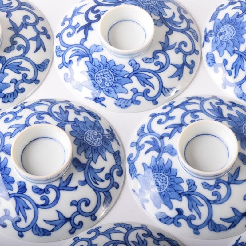 和食器　有田焼　華山萬右衛門作　唐草文　蓋付茶碗　十客　共箱　C　7613A