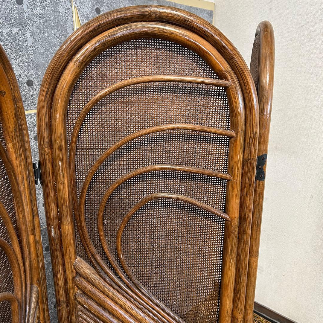 てらみ꧁籐家具꧂ラタン4連パーテーション ブラインド 間仕切り 昭和レトロ
