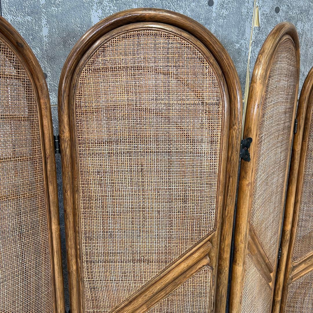 てらみ꧁籐家具꧂ラタン4連パーテーション ブラインド 間仕切り 昭和レトロ