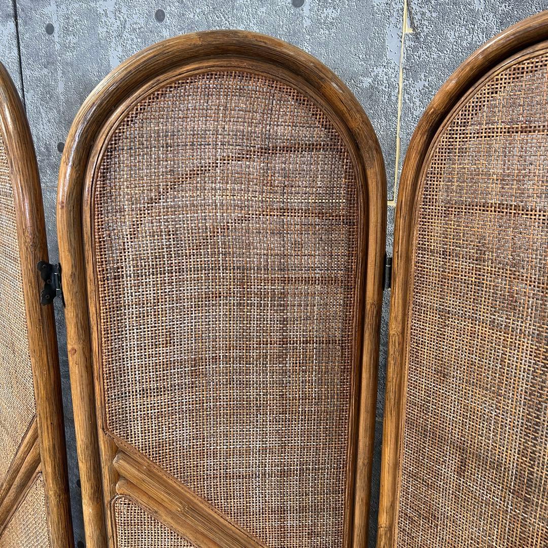 てらみ꧁籐家具꧂ラタン4連パーテーション ブラインド 間仕切り 昭和レトロ