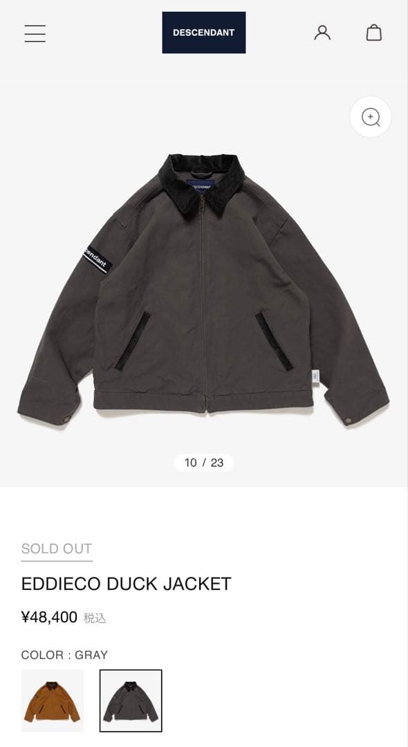 DESCENDANT EDDIECO DUCK JACKET L グレー